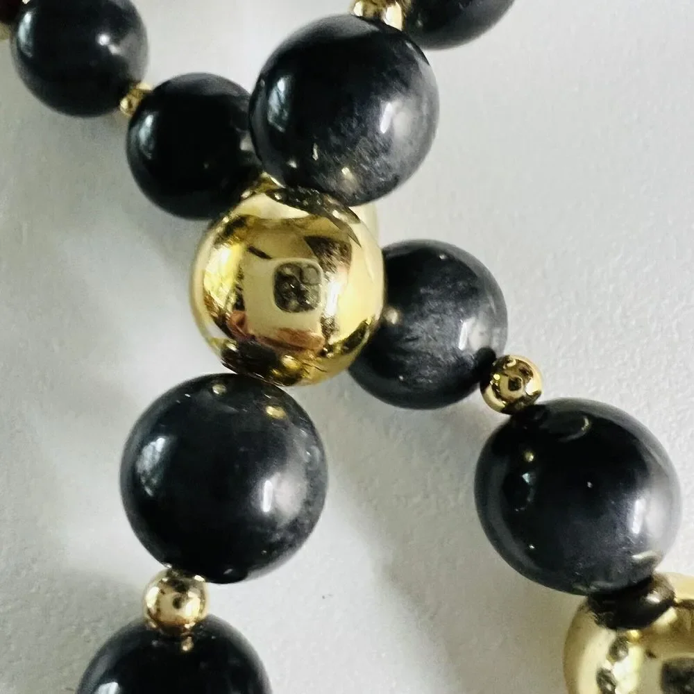Vintage Black Gold Tone Lucite Statement Beaded Beads Pretty Necklace 1074